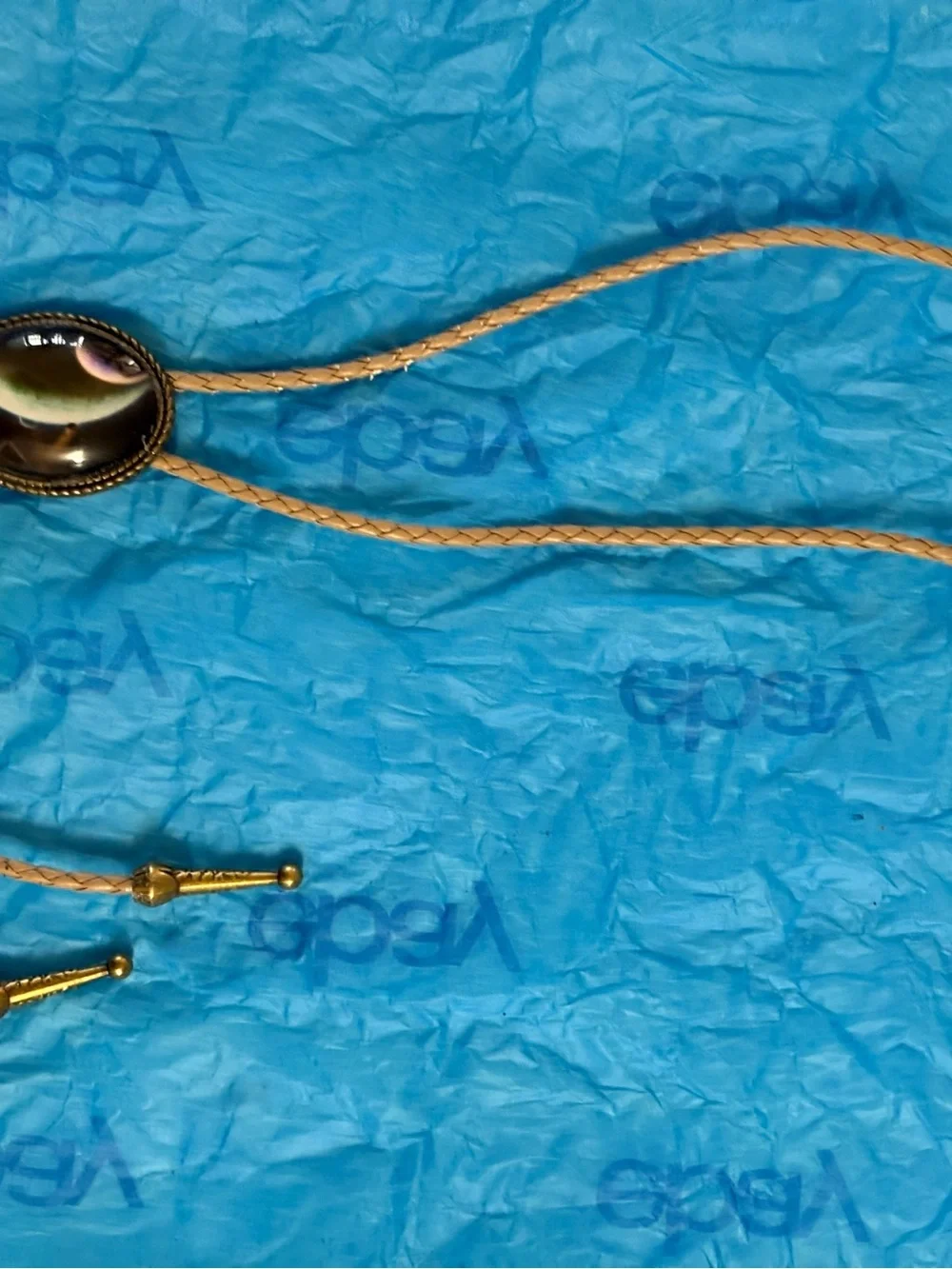 Vintage-Style Oval Glass Pendant Necklace in Black and Brass Bolo Tie